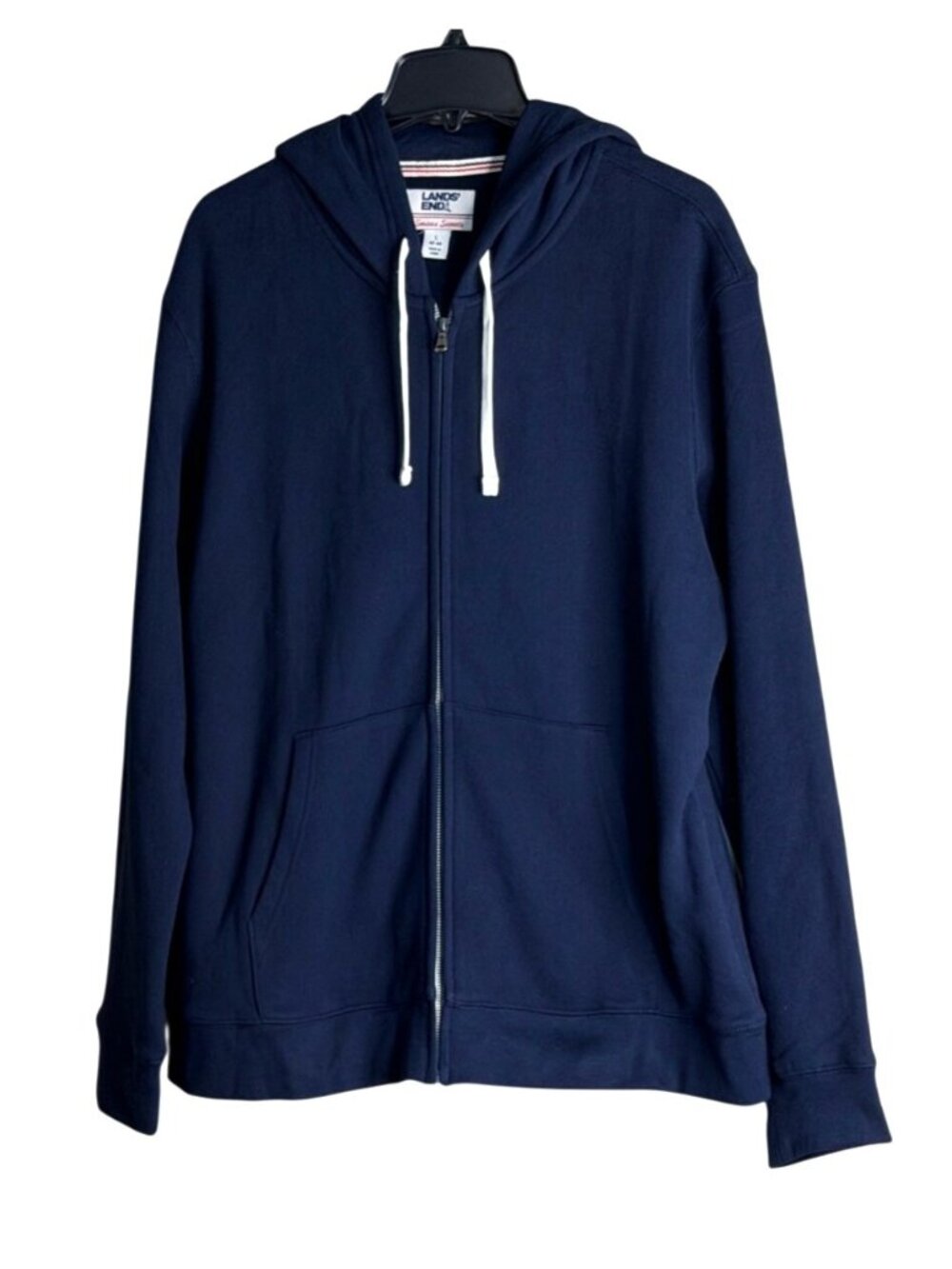 Lands' End Serious Sweats Men's Zipper Front Hoodie Navy Size Large